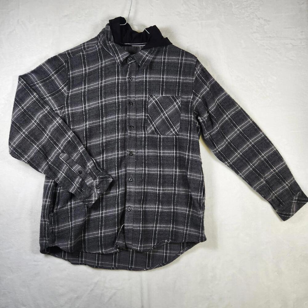 Sunrise Kingdom Mens Flannel Lined‎ Hooded Plaid Shirt Jacket L Shacket
